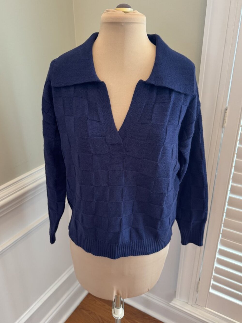 Truth by Rebuplic Navy V-Neck Basketweave Sweater - Size S